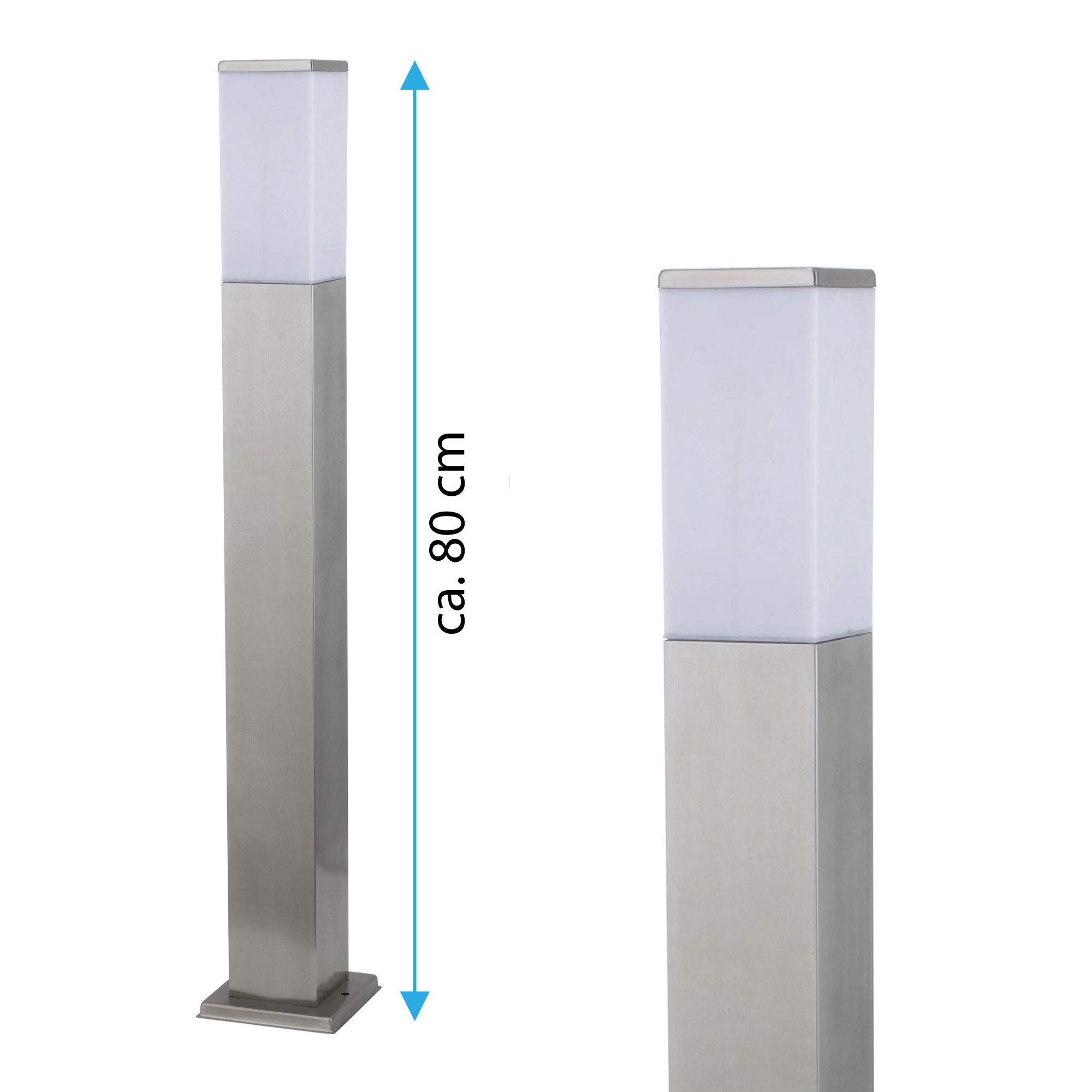 Maxkomfort E27 Aussen Standleuchte aus Edelstahl 80 cm eckig Standleuchte Aussenstandlampe Standlampe Aussenstandleuchte E27 Fassung 446