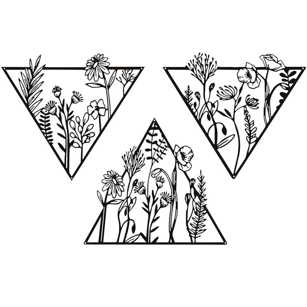 GrWisdAT 3 PCS Metal Flower Wall Decor Black Flower Wall Art Minimalist Farmhouse Floral Decor for Living Room Bedroom Patio Balcony Kitchen Home Office Decoration