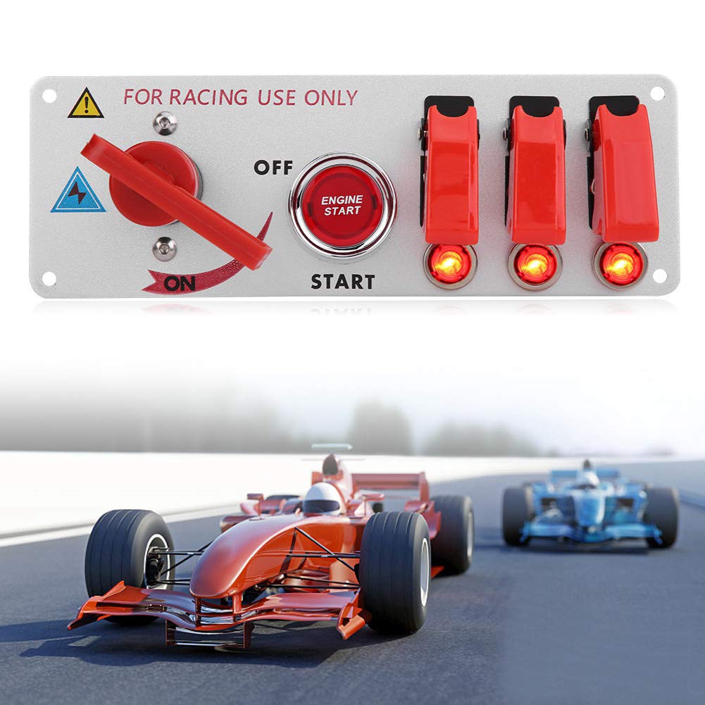 EBTOOLS pour platine démarrage voiture Panneau de commutateur d’allumage, panneau de voiture de course 12V à bascule bouton-poussoir LED de démarrage moteur