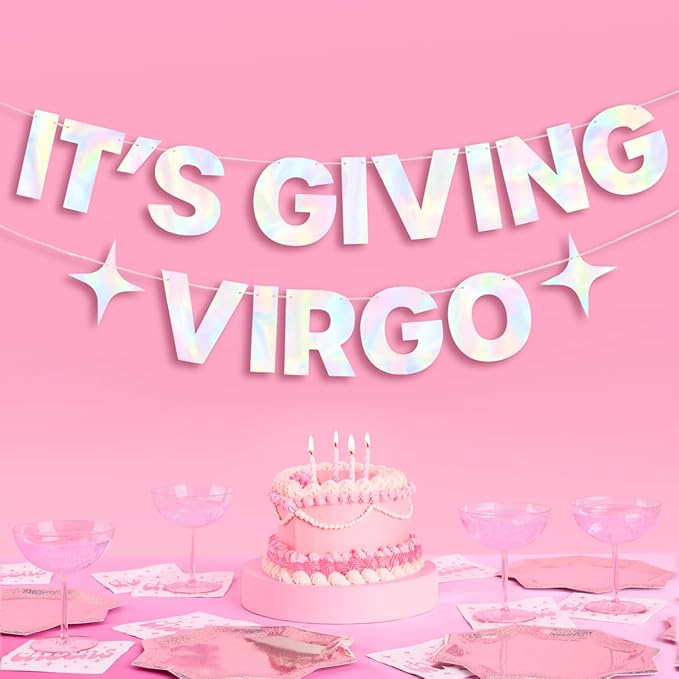 xo, Fetti It's Giving Virgo Banner - Iridescent Foil | 4 Ft. | Zodiac Birthday Sign, Horoscope Bachelorette Party Background, Astrology Bday Decorations