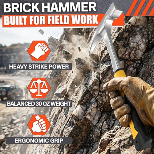 Image of Rock Pick Hammer 30 oz - One-Piece Forged Steel Geology Hammer with Pointed Pick Tip & Shock-Dampening Grip for Rockhounding, Fossil Hunting, Prospecting, Mineral Digging & Light Masonry Chipping Tool