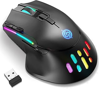 JYCSTE Wireless Gaming Mouse, Wired and Wireless Dual Modes Rechargeable RGB Gaming Mouse with 9 Buttons, Ergonomic and 3 Adjustable DPI Levels up to 3200 DPI for PC Laptop Gamer (Black)