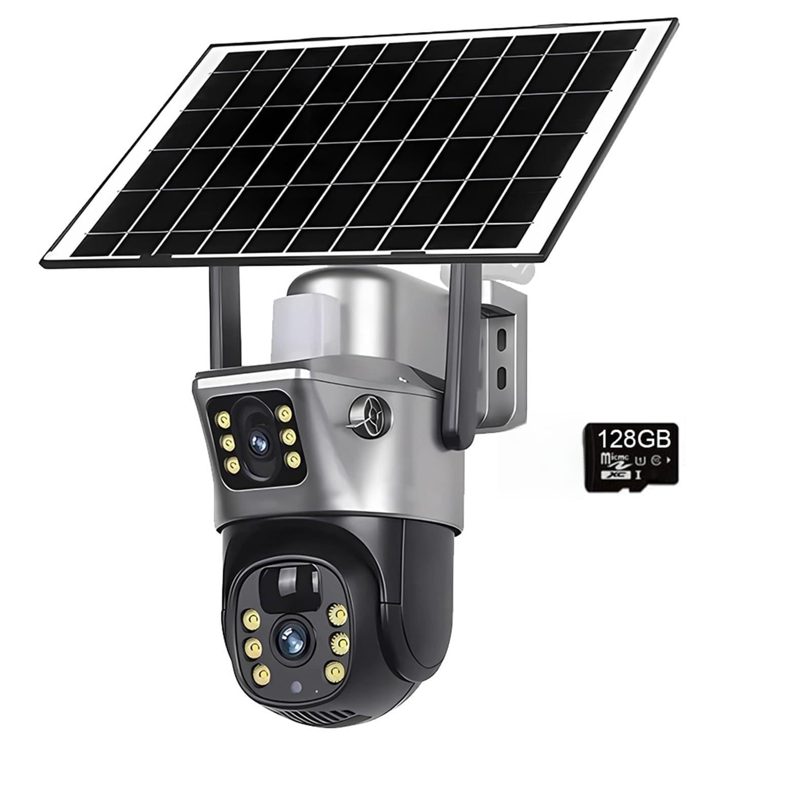 JVDDI 4K 4MP WiFi Solar Camera Dual Lens Dual Screen CCTV Camaras PIR Human Detection Night Vision Surveillance Battery Cameras(WiFi Cam 128GB Card)