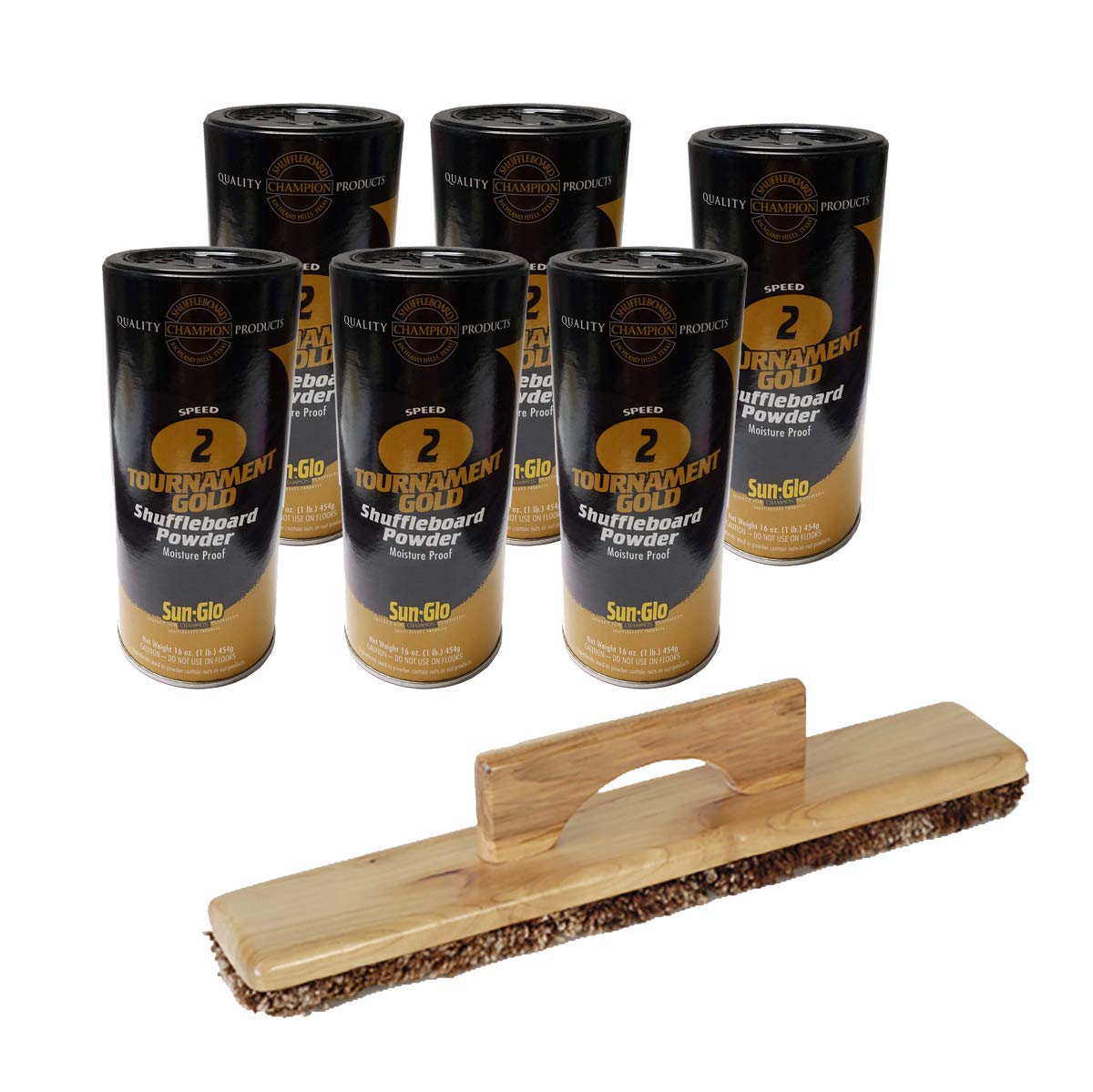 Sun-Glo 6 Cans #2 Tournament Gold Wax & 1 Shuffleboard Sweep