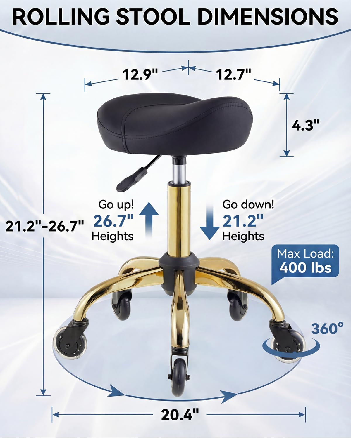 Rolling Saddle Stool - Salon Chair with Wheels -3