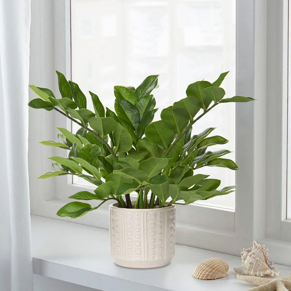 Briful Faux Plants Indoor 17 Artificial ZZ Plants in Ceramic Pot Fake Potted Zamioculcas Silk Plants for Home Table Decor Bedroom Aesthetic (1Pack)