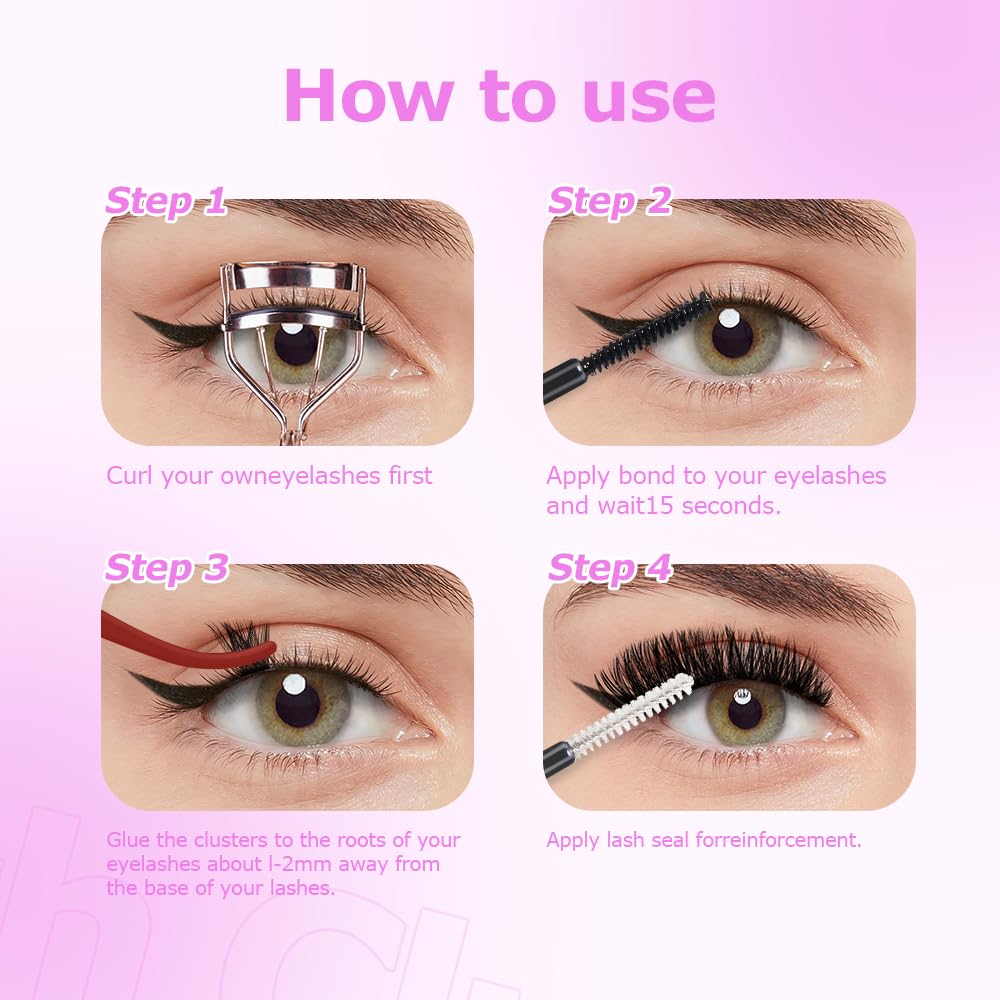 Ciglia Finte Ciuffetti Kit Naturali DIY Extension Ciglia Cluster Lashes con Pinze (HS,100P)