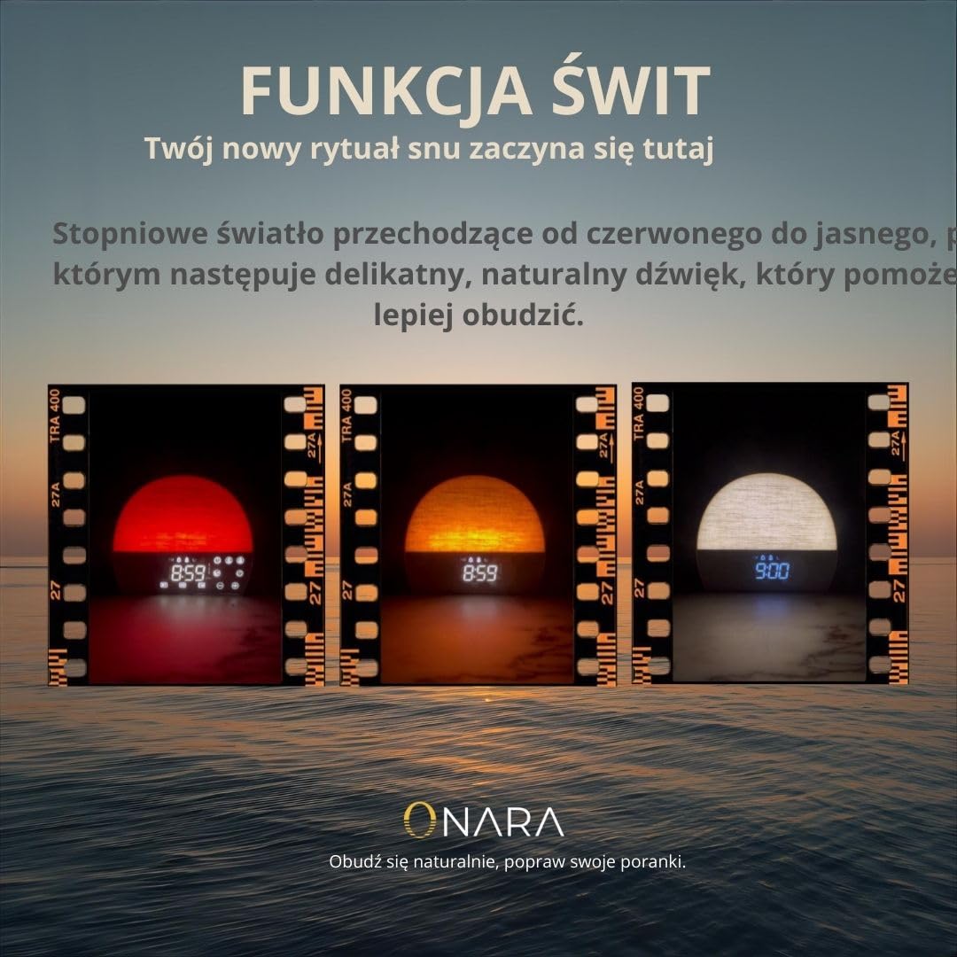 Budzik wschodu słońca, relaksujące dźwięki, biały dźwięk, głośnik Bluetooth, radio FM, minutnik snu, regulowana jasność, podwójny budzik, lampka nocna, aby poprawić Twoje poranki
