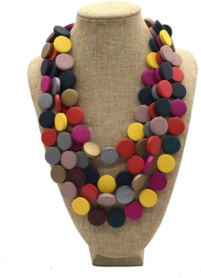 Statement Multicolor Wood Bead Chunky Layered Necklace For Women Multi Layer Color Wooden Beaded Bib Long Strand African Necklace For Women Fashion Jewelry Costume (Multicolor) - Image 2