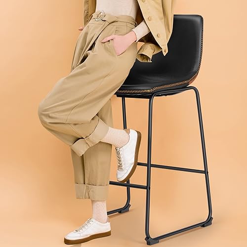 Miniatura 7 de Juego de 2 taburetes de bar, altura de mostrador con respaldo, taburetes de bar industriales de piel sintética sin brazos de 26 pulgadas con patas