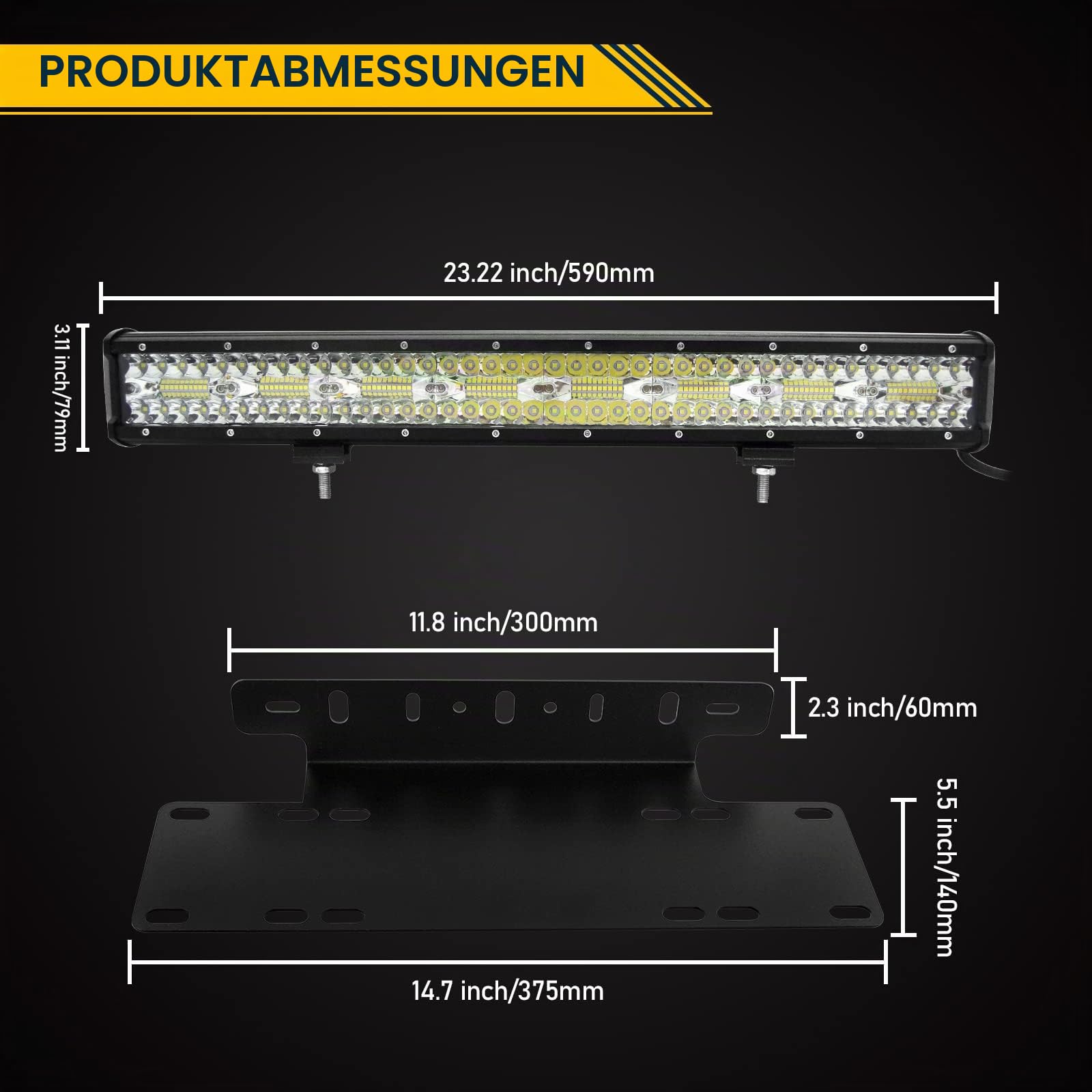 Willpower LED Lichtleiste 23" + Kennzeichenhalter 37CM + 12V Kabelbaum