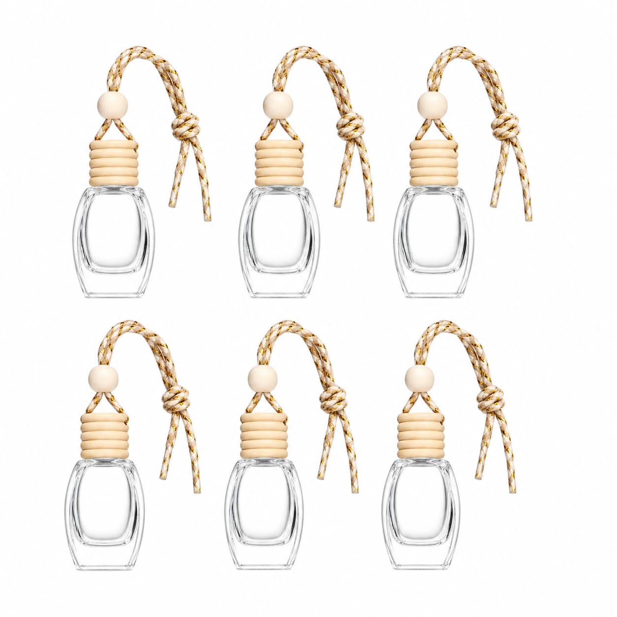 Hunky Dory 6 Pcs 5ml Empty Car Perfume Bottles | Hanging Glass Diffuser Bottle with Wooden Cap & Rope | Refillable for Essential Oils & Attar-image-8