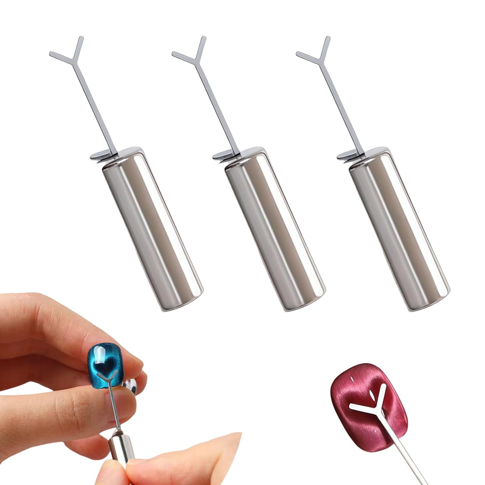Heart Cat Eye Magnet for Nails, Heart Magnet for Nails, Nail Magnets for Nail Art, Cat Eye Magnets with Y-Shaped Guide for Nails, DIY Manicure Kit (3 Pack)