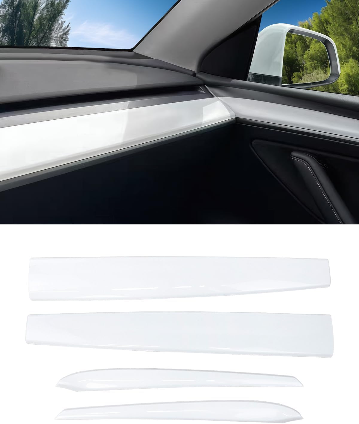 KKTR-CAR Dashboard Cover Wrap and Front Door Inner Armrest Panel Cover Trim Compatible with Tesla Model 3 2021-2023 Model y 2020-2025,NOT for Performance (Glossy White, 4pcs)