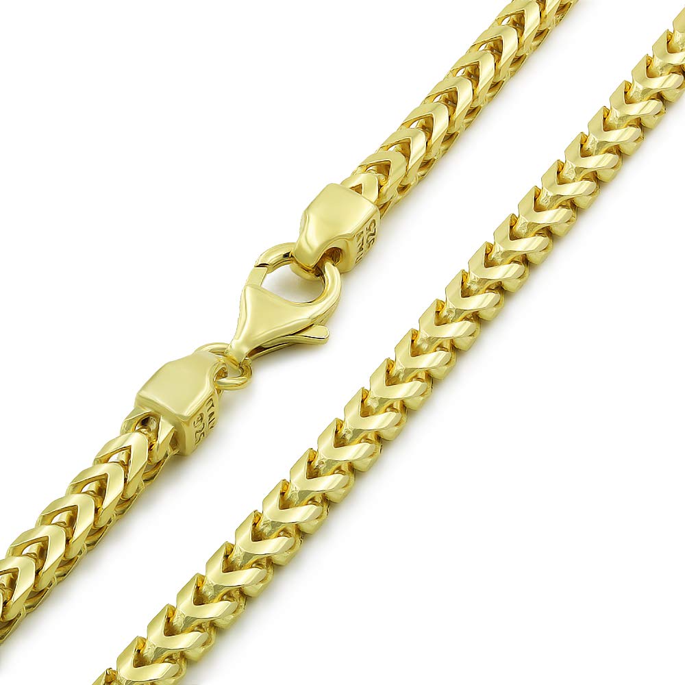 Giorgio Bergamo 925 Italian Sterling Silver 1mm - 5.5mm Solid Franco Chain, Yellow Gold Plated Square Box Link Necklace, Bracelet or Anklet