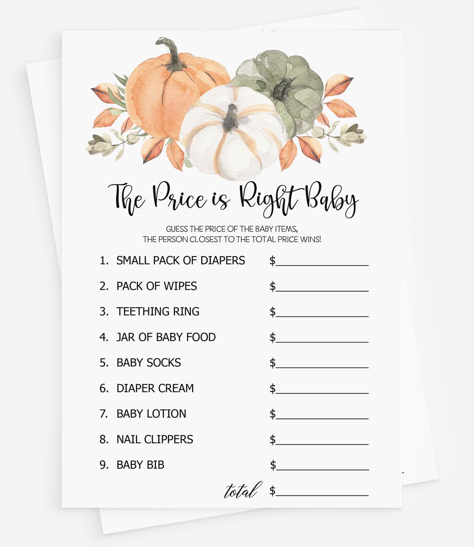 All Ewired Up 50 Baby Shower Price is Right (50-Cards) Fun Baby Shower Game Activity, Gift, Gender Neutral Boy or Girl, Pumpkin, Autumn, Fall