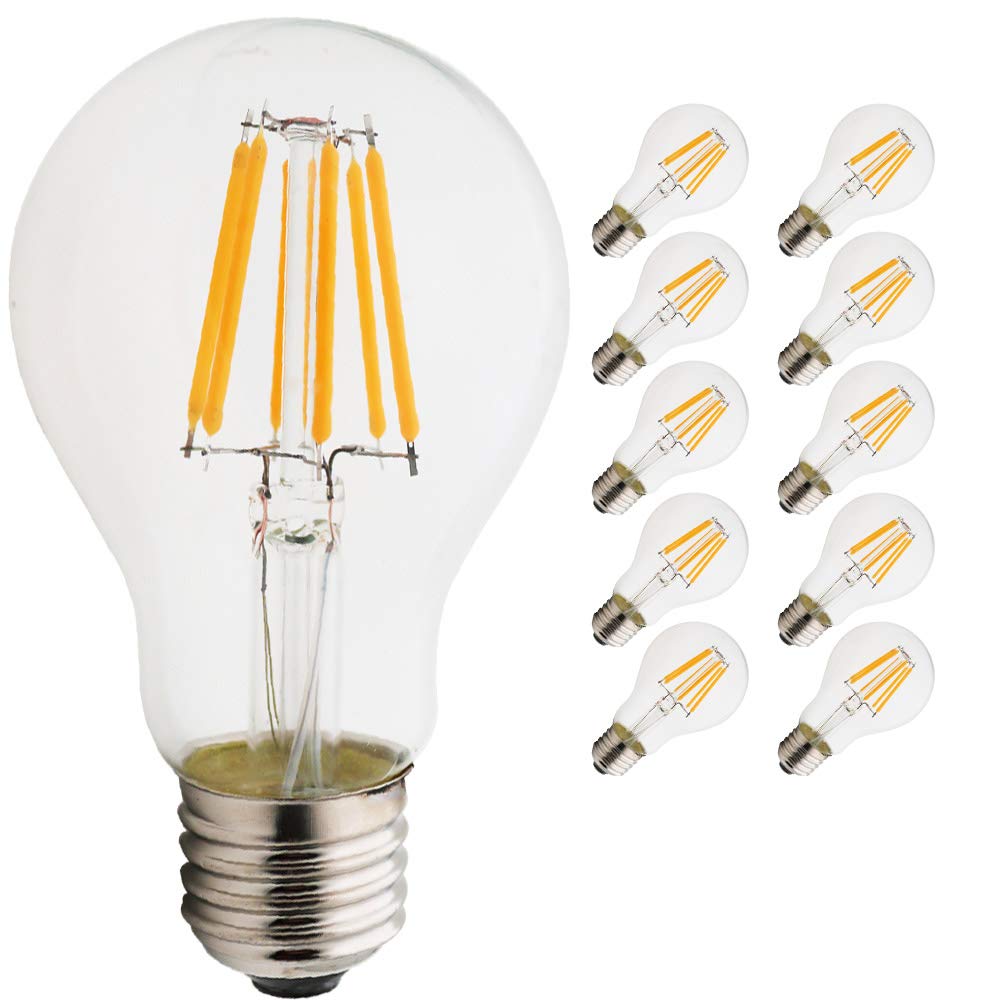 Générique Ampoules LED à Filament 6 W, culot à vis Edison E27, équivalent à Une Ampoule à Incandescence de 60 W, Blanc Chaud 2 700 K, Globe en Verre A60, Lot de 10