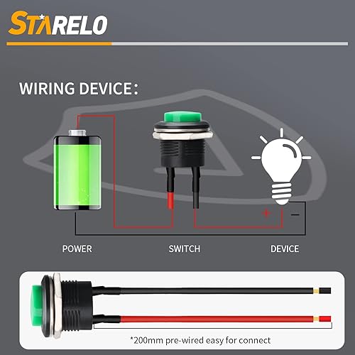 Miniatura 5 de STARELO 10 interruptores de botón momentáneos redondos de 0.630 in SPST 3A AC250V6A AC125V 2Pin 1NO con cables pre-soldados R13-507 (dos de cada uno