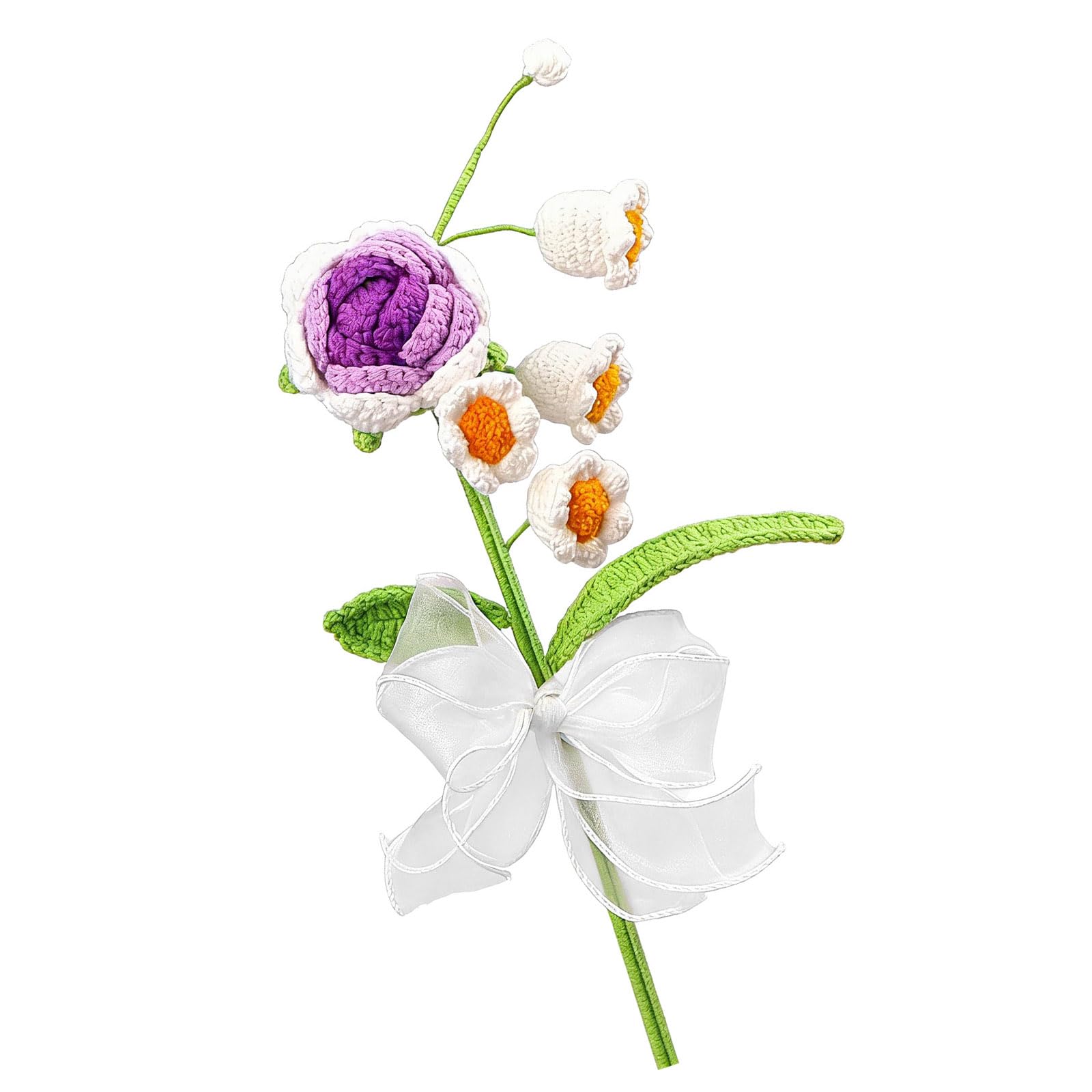 ZEPFJHE Crochet Flower Arrangement with Roses and Lilies for Vases Table Centerpieces Crochet Rose and Lilies Bouquet for Elegant Home Decor