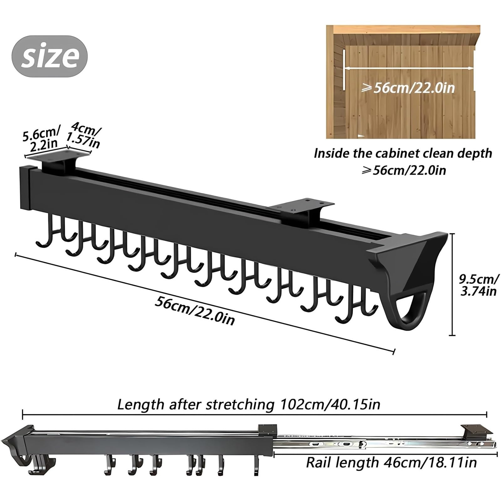 THEGA Support De Rangement Suspendu pour Garage, Support À Balai Coulissant De 26 À 56 Cm, Organiseur/Rangement pour Balais Et Serpillières, pour Cuisine/Placard/Maison/Armoire(22.04in-20 Hook)