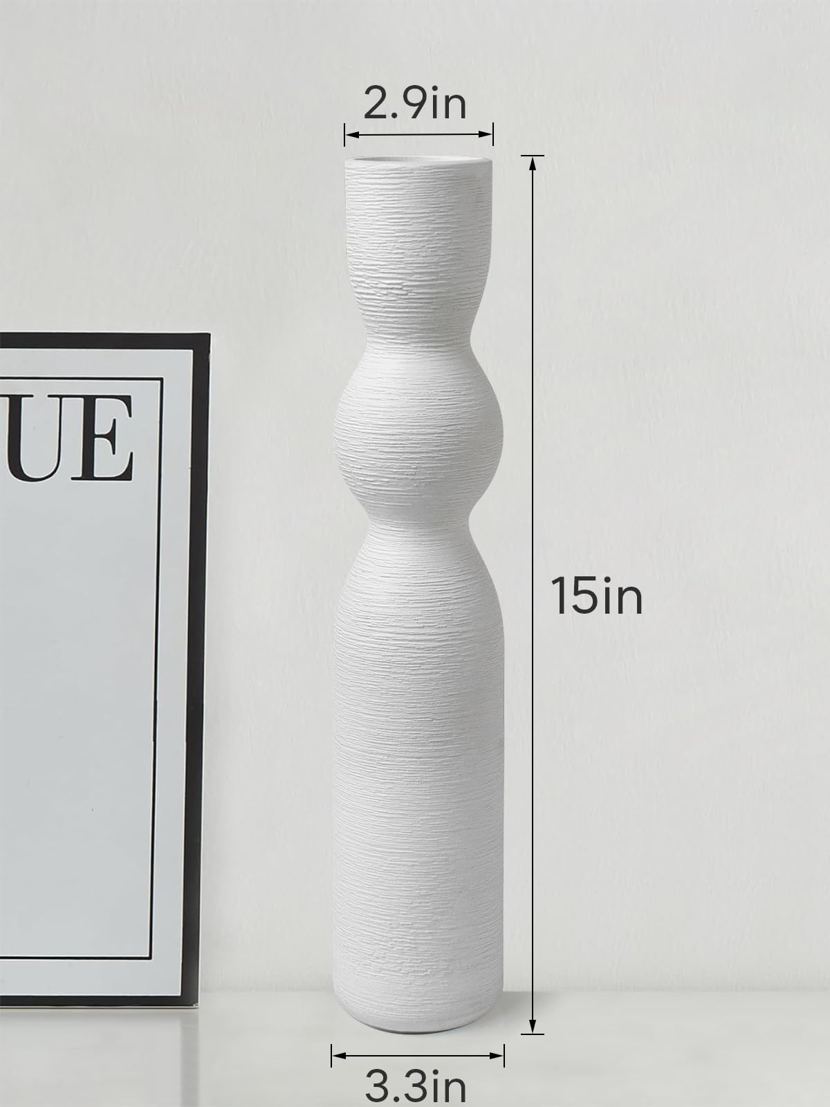 White Ceramic Tall Vase, 38cm Minimalist Style Flower Vases for Home Office, Party, Wedding Decorative, 38 cm - Image 2