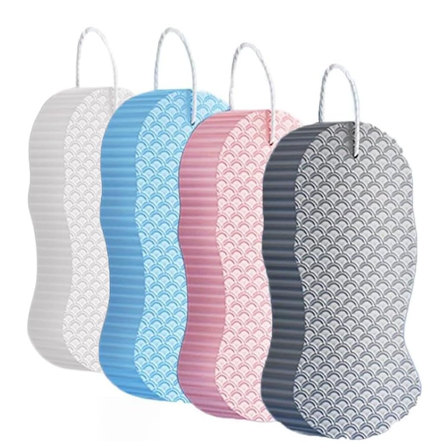 4PCS Bath Sponge Skin Exfoliating Shower Sponge Double-Sided Ultra Soft Fiber Sponges Body Shower Scrubber Reusable Dead Skin Remover for Back Scrubber Body Cleaning Supplies