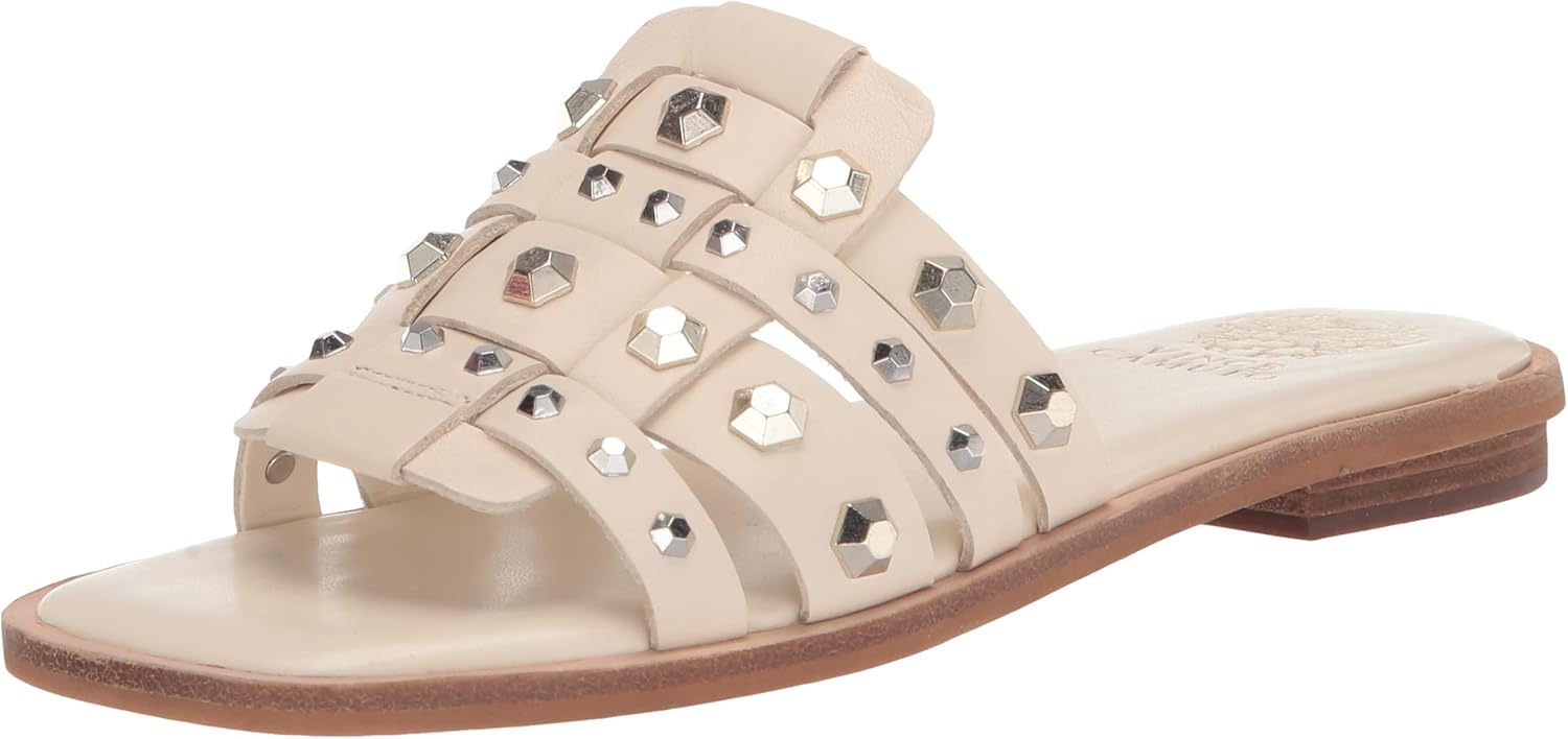 Vince Camuto Women's Footwear Women's Neverna Studded Flat Sandal, Creamy White, 8.5