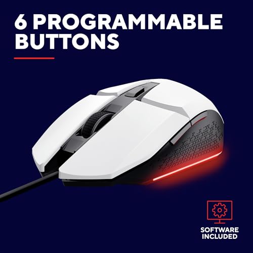GXTrust 1109W Vylax Gaming Mouse with 6 Programmable Buttons, Advanced Software, Multicolour LED Lighting, 200-6400 DPI, 1.5m USB Cable, Illuminated RGB Computer Mouse for PC Laptop Windows, White - Image 4