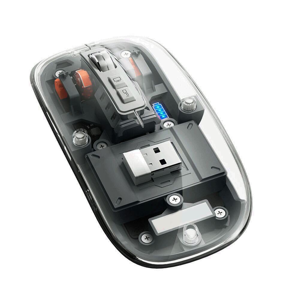 Mouse wireless Bluetooth da 2,4 GHz, 4 DPI, mouse ottico USB regolabile, silenzioso, luminescenza, mouse senza fili, con display di alimentazione, ricaricabile, compatibile per laptop Android,