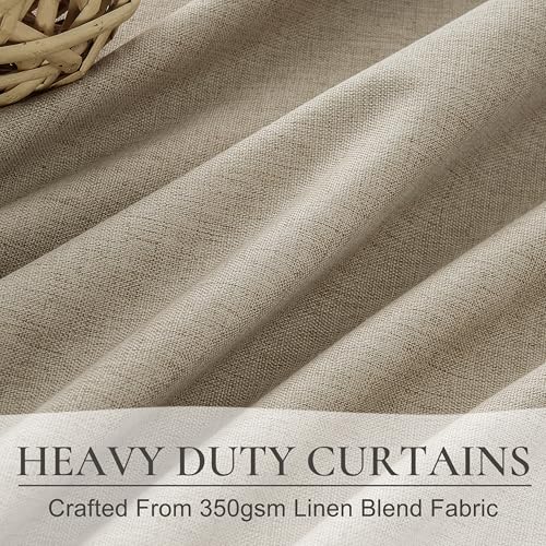 Image of Extra Long Custom 102 Inch Viral Curtains with Pinch Pleat Clips, 100% Blackout Curtains for Bedroom Weather Burg Thermal Insulated Noise Cancelling Back Tab GreyBeige Boho Drapes 2 Panel Set