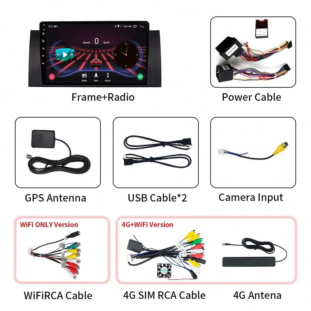 Car Stereo Carplay Radio de Coche para BMW 5 E39 E53 X5 M5 1995-2006 Soporta Bluetooth, Control Volante, USB, WiFi, 4G, Mirror-Link, GPS Navegador/Radio FM, 4 Nuclear 1G+32G