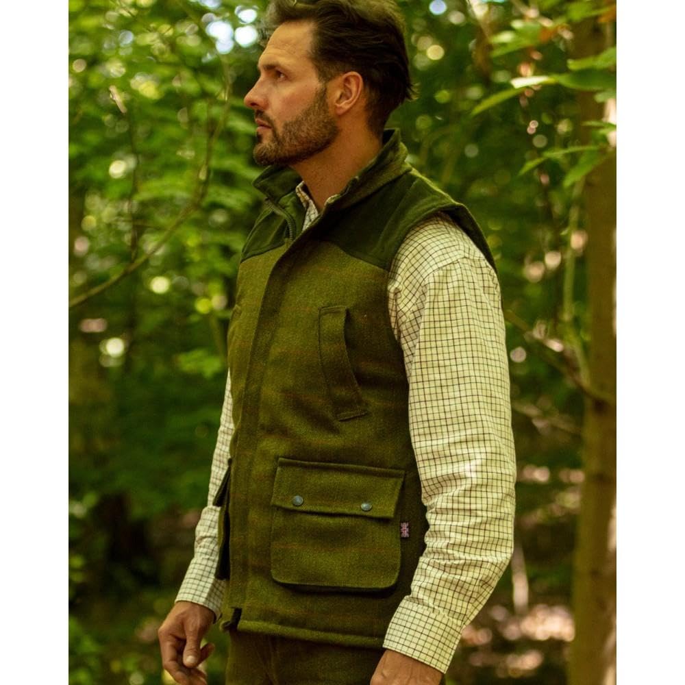 WALKER AND HAWKES - Gilet da tiro Derby Tweed Warrington da Uomo con Toppa sulla Spalla