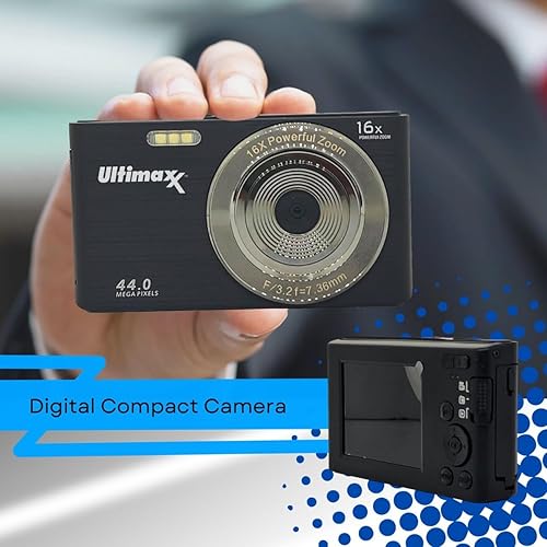 Vista 3 de Ultimaxx Cámara digital compacta de 44 MP con zoom digital de 16X, 2.4 LCD de enfoque automático Vlogging YouTube Point & Shoot Cámara digital