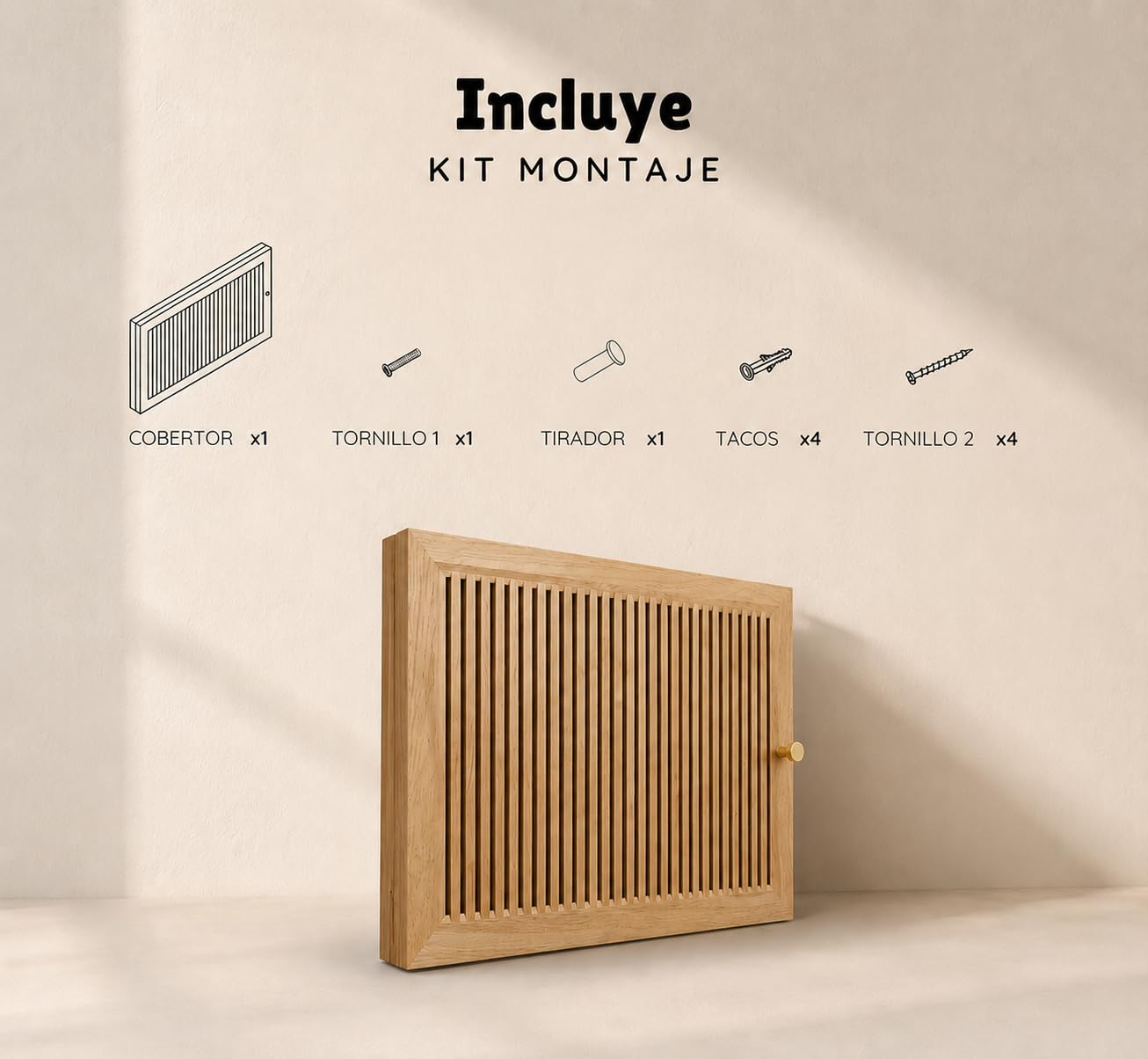 Veta Tapa Cuadro Eléctrico Decorativo de Madera de Pino | Tapa Contador Luz con Rejilla de Ventilación y Puerta Abatible | Cubre Cuadro Eléctrico y Caja para Tapar Diferenciales (41x25 cm Interior)