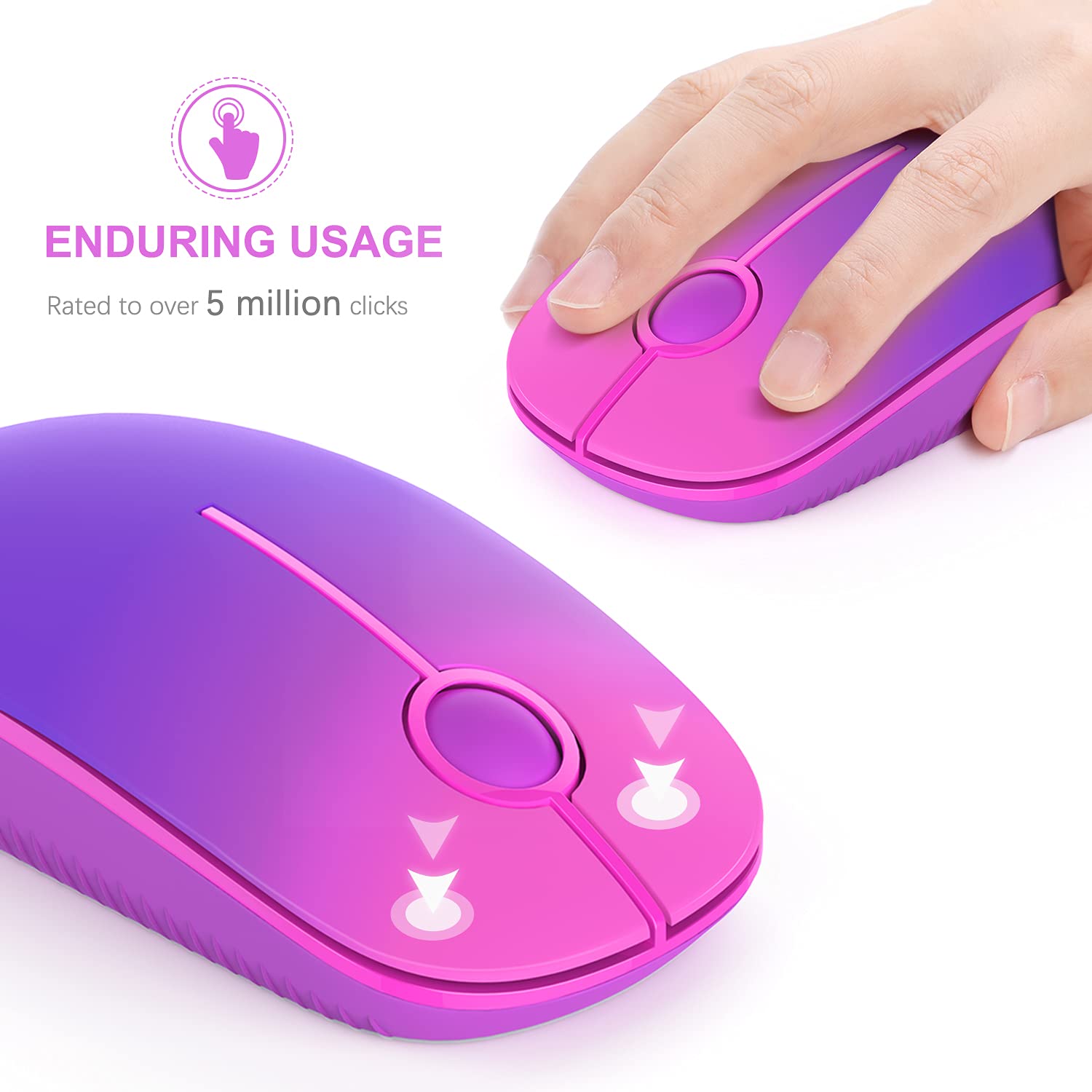 Unipows Ratón inalámbrico - Ratón portátil delgado de 2.4 G con nano receptor, menos ruido, ratones ópticos móviles para laptop, PC, laptop, computadora, Mac (morado degradado)