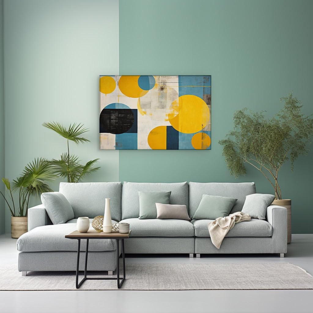 Canvas for Living room. Vibrant Abstraction in Geometry Bold Contrasts of Blue, Yellow, and Black Unleash Dynamic Visual Charisma, 27 x 18 inch Canvas Wall Art - Ready to Hang - 69x46 cm (27x18 inch)