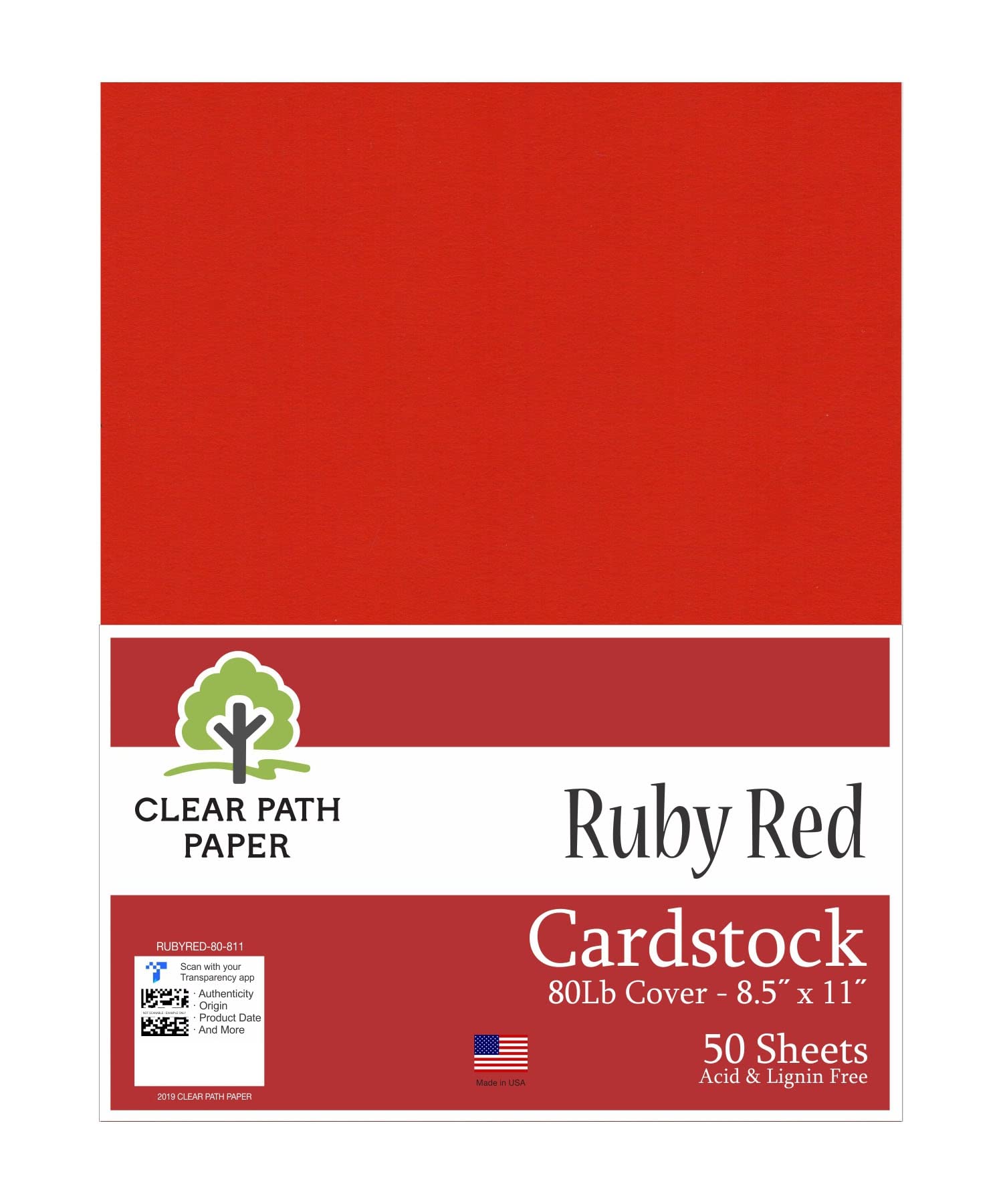 Clear Path Paper - Ruby Red Cardstock - 8.5 x 11 inch - 80Lb Cover - 50 Sheets