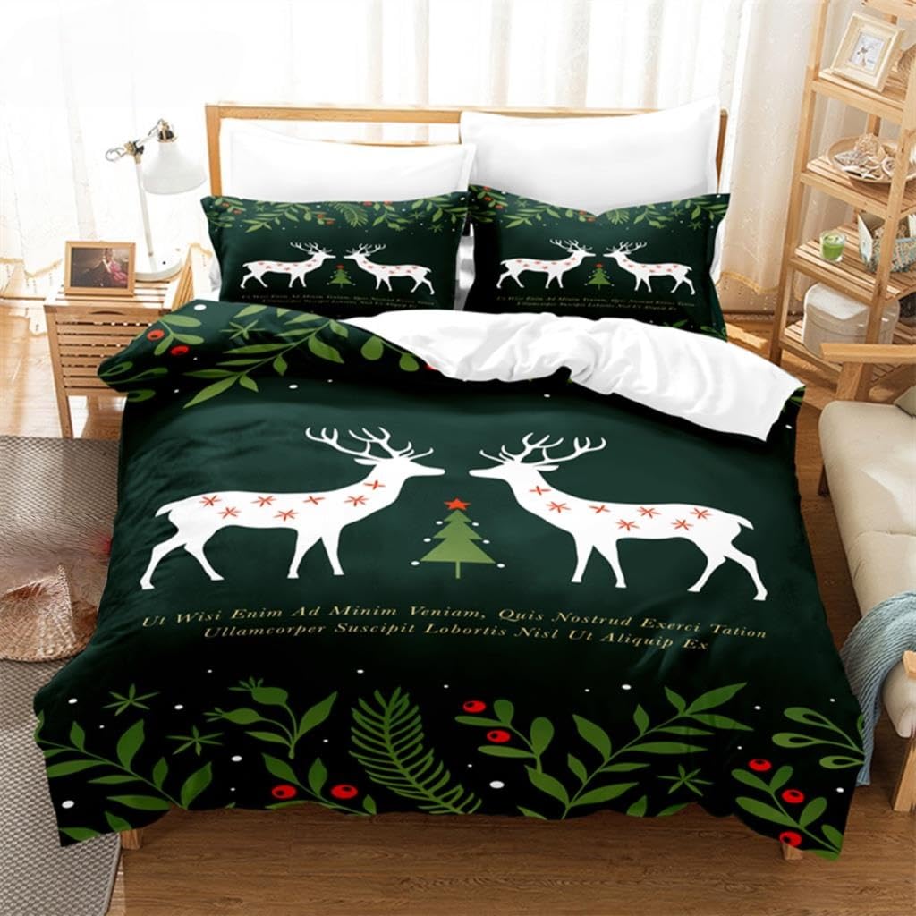 Housse de couette de Noël 260x240 à offrir en cadeau de fin d'année motif sapin de la forêt verte
