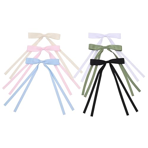 Miniatura 7 de 6 pinzas para el pelo para niñas, pinzas para el pelo con lazo para mujer, lazos para el pelo con cola larga, clip de lazo para el cabello con borla