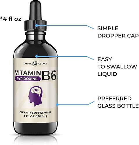 Miniatura 4 de Suplemento líquido de piridoxina B6, vitamina B-6 (como clorhidrato de piridoxina), botella de vidrio 4 oz 4.1 fl oz