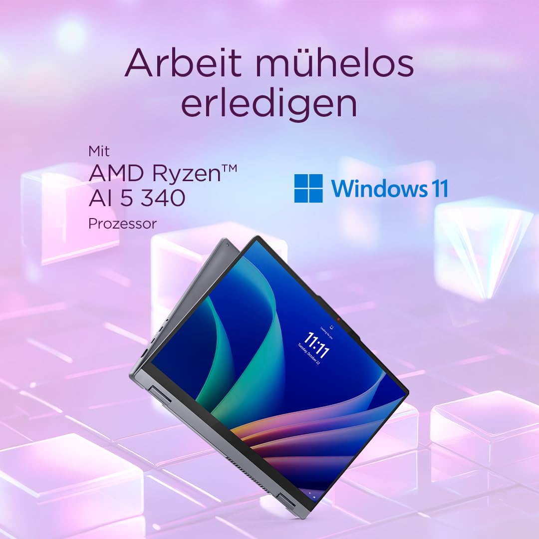 Lenovo IdeaPad 5 2-in-1 AI Laptop | Copilot+ PC | 14" WUXGA OLED Touch Display | AMD Ryzen AI 5 340 | 16GB RAM | 512GB SSD | AMD Radeon Grafik | Windows 11 | QWERTZ | Grau | 3 Monate Premium Care