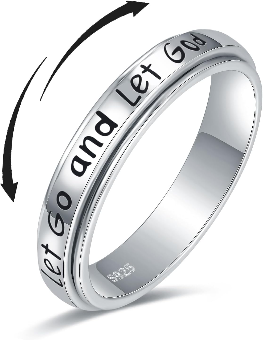 925 Sterling Silver Spinner Rings for Women Faith Over Fear Ring Anxiety Ring Cross Faith Jewelry for Daughter Christian Rings Fidget Rings Teen Girls Mother Size 6/7/8/9/10
