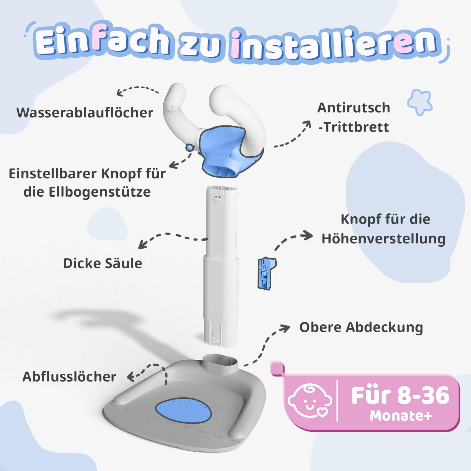 COOSEYA® Baby Dusche Ständer – Einstellbarer Baby Shower Stand Support mit AntiRutsch-Basis, Duschständer Kind, Anstelle eines Badewannensitzes baby – zum Baden, Windelwechseln und Waschen des Popos