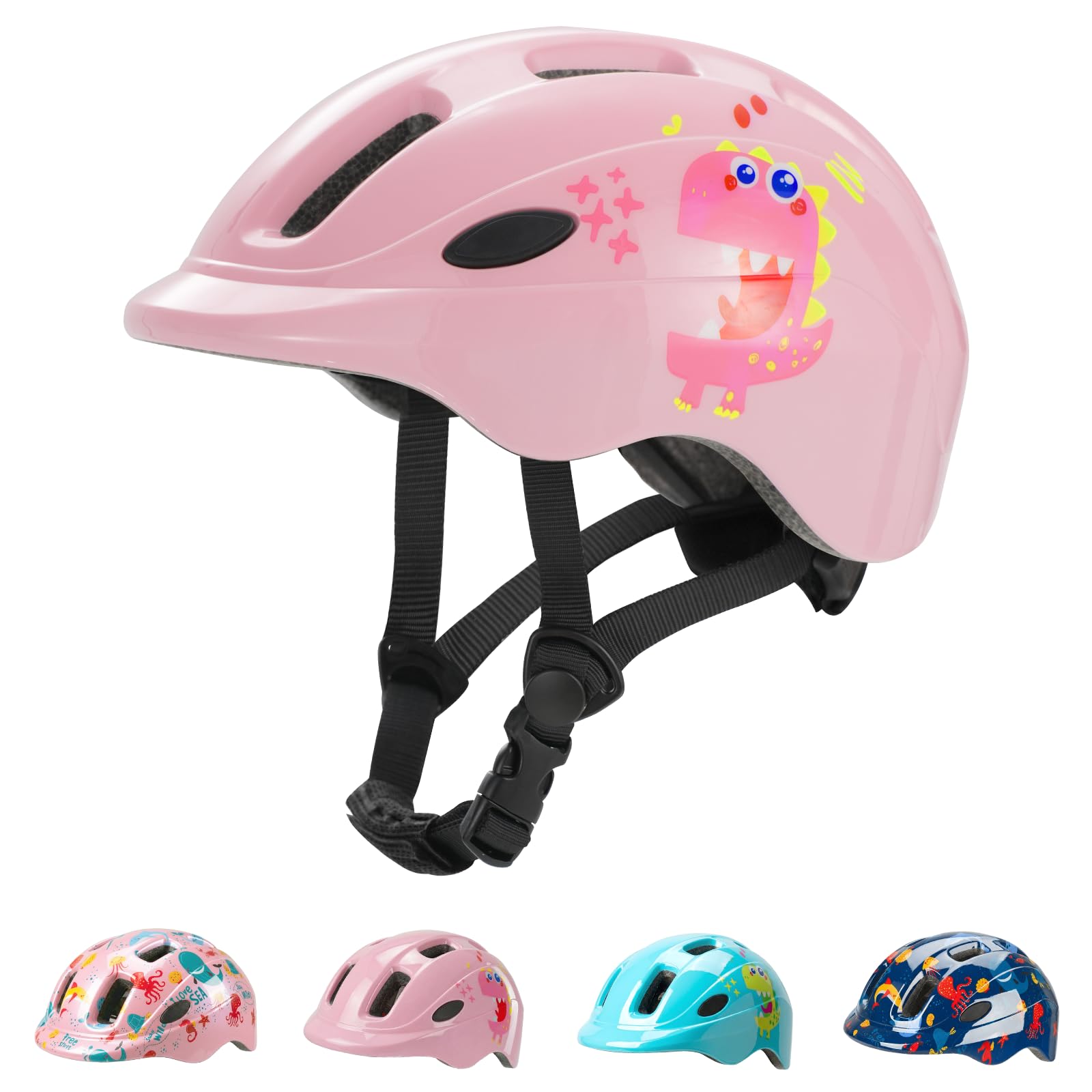 Favoto Kids Children Bike Helmet - CE Certified Lightweight Adjustable Toddler Bike Helmet for Girls Ages 3-5 Size S (48-52 cm) Pink Monster Design for Scooter Cycling and Outdoor