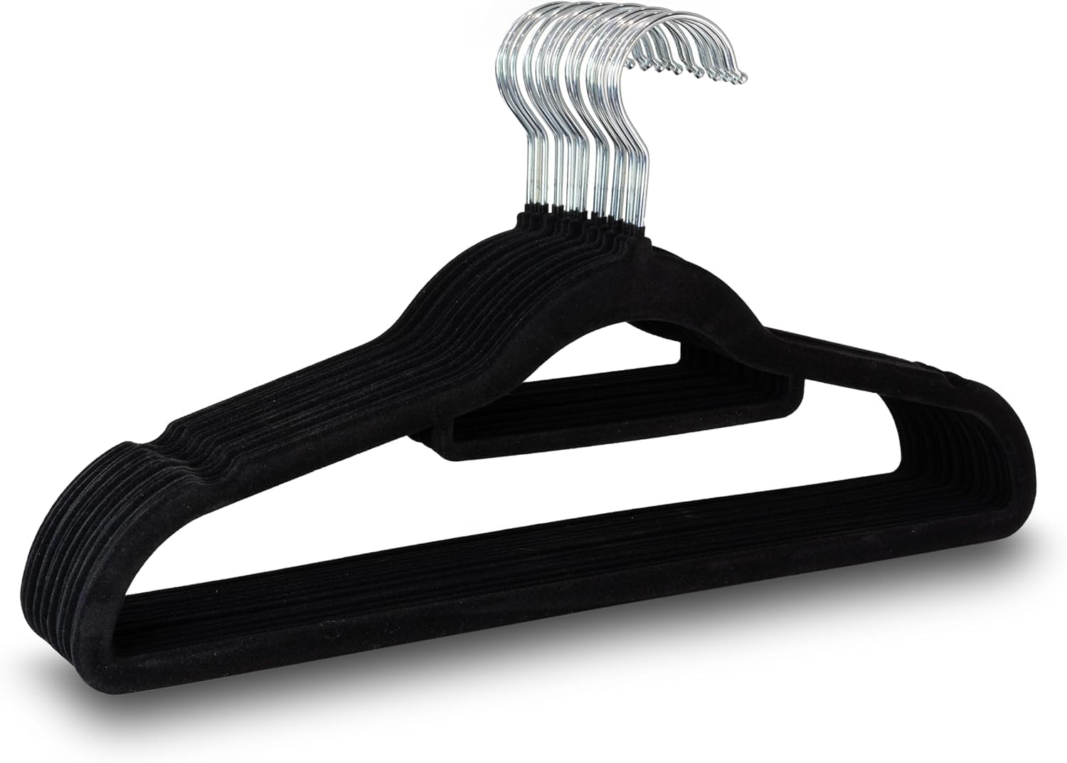 UTTAM Velvet Hangers 50 Pack - Thin Non-Slip Clothes Coat hangers with Tie Bar and 360 Degree Hook for Home Storage Durable, Sturdy for Suits, Jackets (Black)