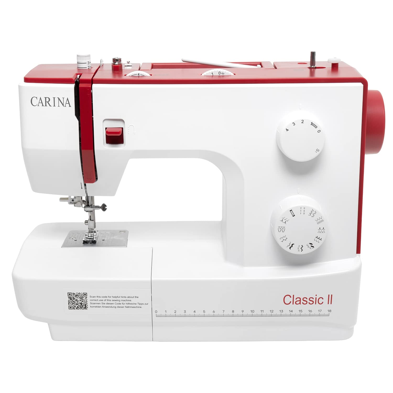 Carina Classic II by Fischer: Eine der besten Nähmaschinen, Computer-Nähmaschine für Einsteiger, Fortgeschrittene & Profis, Freiarm, LED Nählicht, Rot, Metall, 16.98 cm x 27 cm x 22 cm