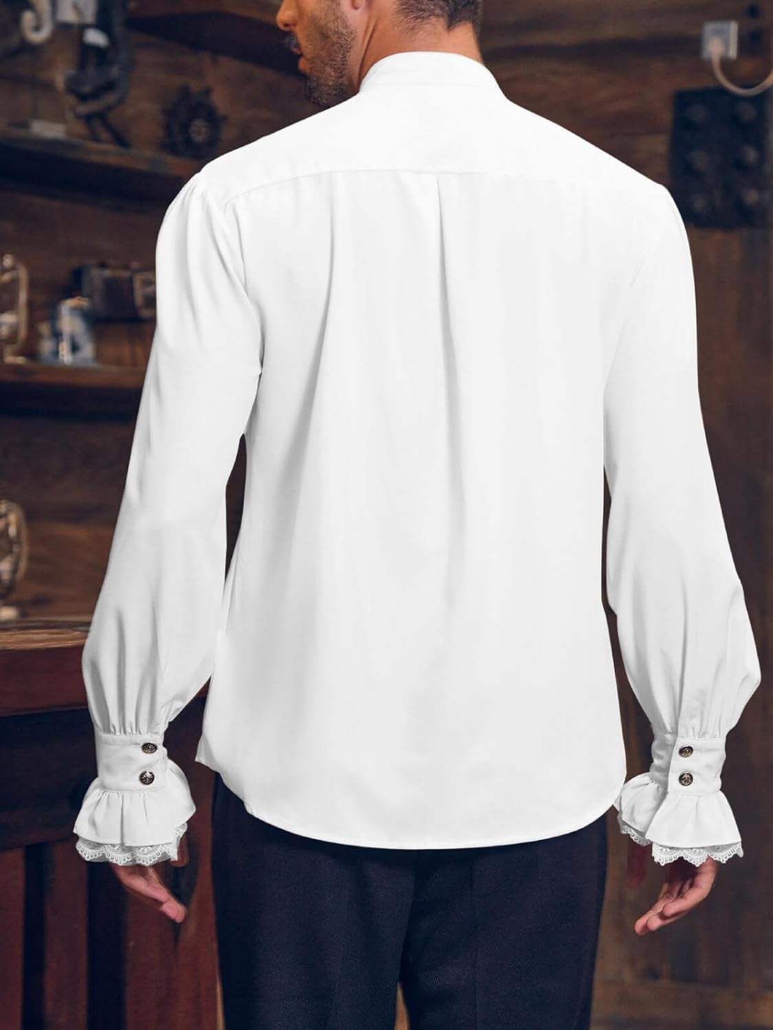 Bbalizko Men Pirate Shirt Victorian Ruffle Medieval Renaissance Vampire Ruffled Steampunk Puffy Halloween Cosplay Shirts - Image 3