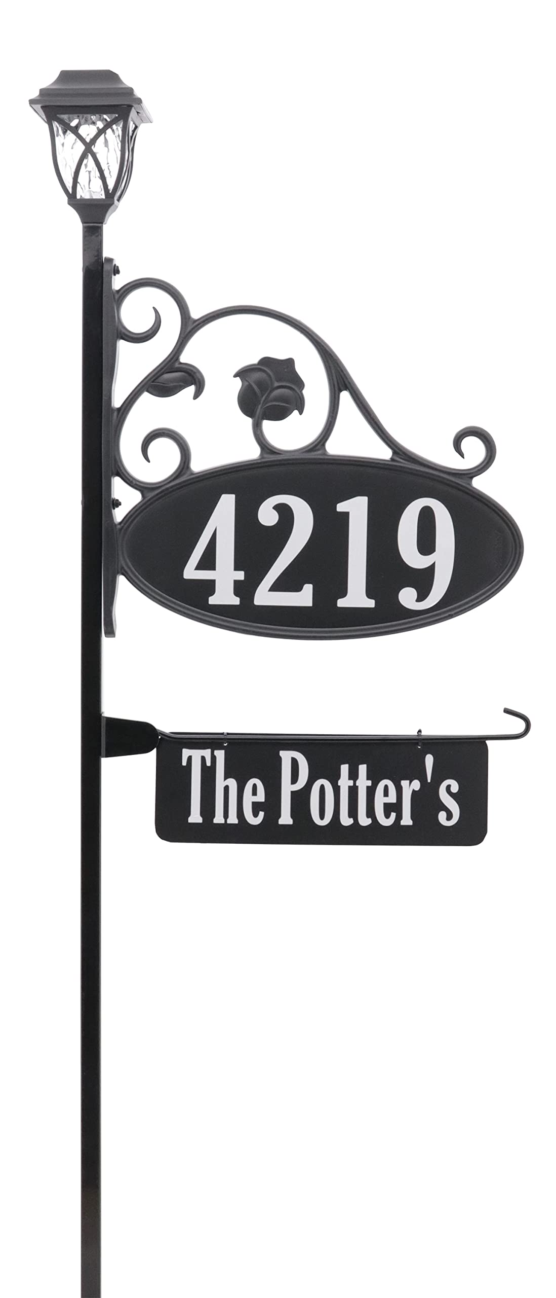 Address America USA Handcrafted Park Place Oval Reflective 911 Home Address Sign for Yard with Name Rider and Solar Light 48 inch Pole