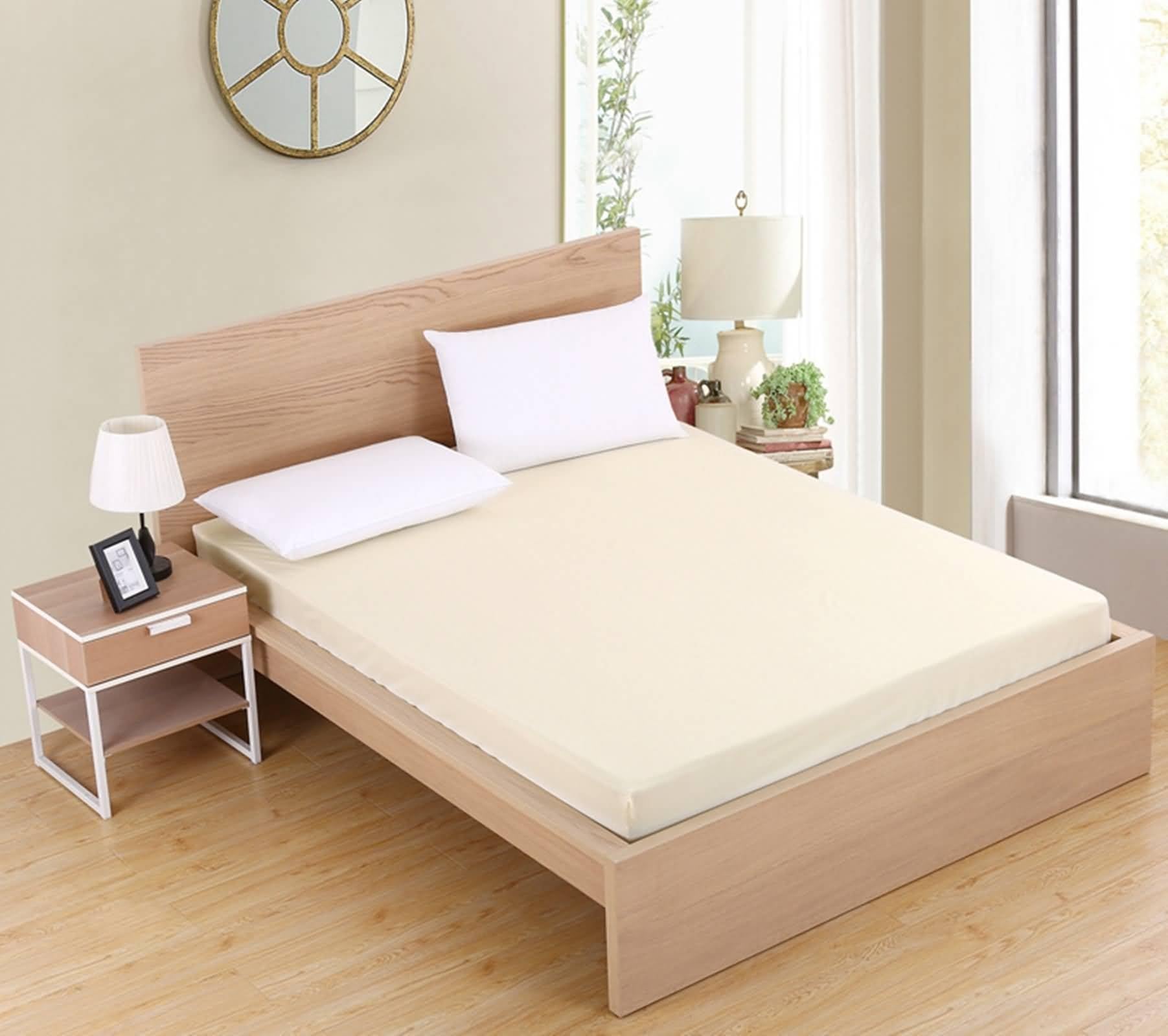 Spannbetttuch Warm Spannbetttuch 150X200 Warm Beige Gelb Volltonfarbe Mikrofaser Kein Kissenbezug for All Season Upgrade