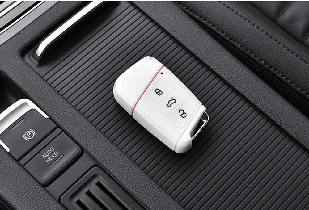 Funda de Silicona para Llave de Coche con Mando a Distancia, Llavero, Llavero, Apto para Volkswagen VW Magotan Passat B8 Golf para Skoda Superb A7, Blanco